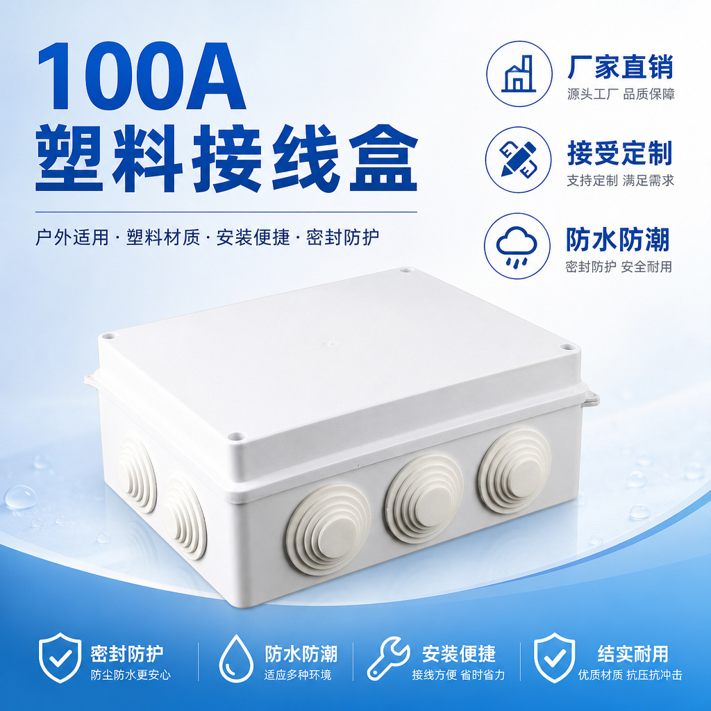 监控电源塑料防水箱接线盒摄像机收纳防水盒型号100A防水防潮