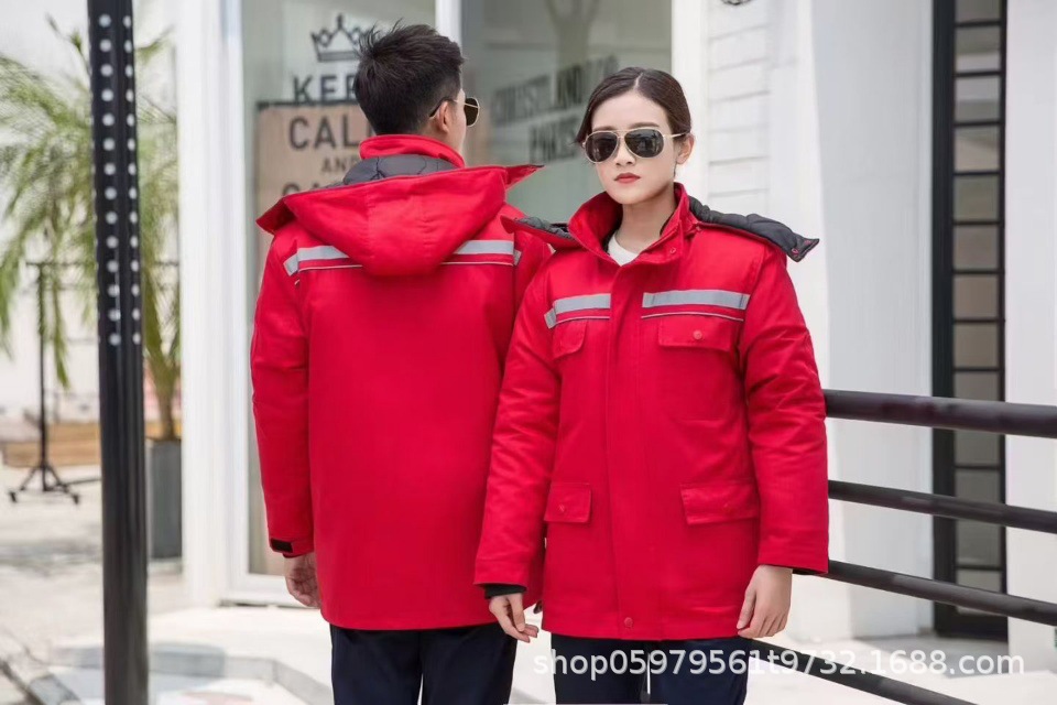 Invierno calentamiento reflectante ropa de trabajo de algodón ropa de algodón media y larga ropa de trabajo de protección contra el frío ropa de trabajo chaqueta de algodón mayorista