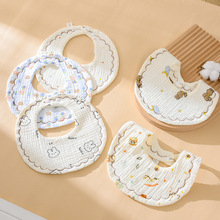 A类婴儿围嘴六层纯棉加厚新生儿防吐奶圆形围兜儿童口水巾宝宝吃