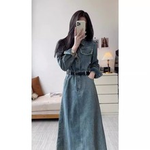 春装年新款小香风气质茶歇桔梗法式长袖牛仔连衣裙子女装早春