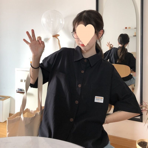 Korean shirt, short-sleeved, summer new shirt, female student loose five-quarter sleeves, Hong Kong style, half-sleeves, all-match work shirt