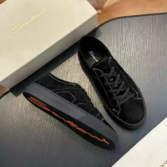 New European Style Men's White Sneakers Calfskin Panel Sports Shoes Fashion Casual Skate Shoes