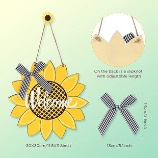Supply Sunflower Welcome Wooden Door Plate Home Indoor and Outdoor Decoration Welcome Wooden Hanging Plate with Bow