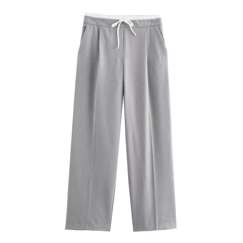 European and American Style Foreign Trade Women's New Autumn Fashion Versatile High-Waisted Double-Layer Wide-Leg Casual Pants European and American Style Foreign Trade Women's New Autumn Fashion Versatile High-Waisted Double-Layer Wide-Leg Casual Pants