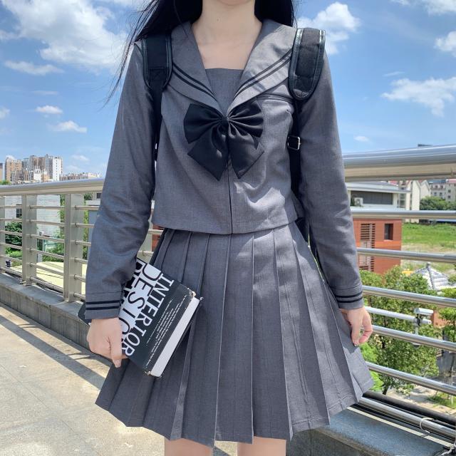 原创JK制服灰二本水手服套装日系学院风夏秋软妹班服毕业服中间服|undefined