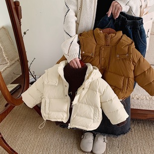 2023 South Korea children's clothing children's thickened short white duck down Western style down jacket boys and girls coat hooded top fashion