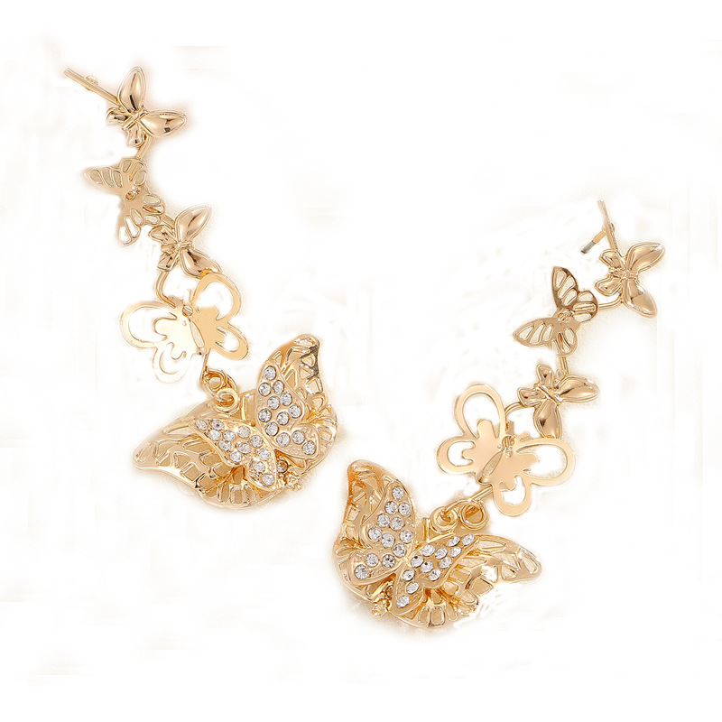 Dorado exagerado ins personalidad diamantes pendientes de mariposa