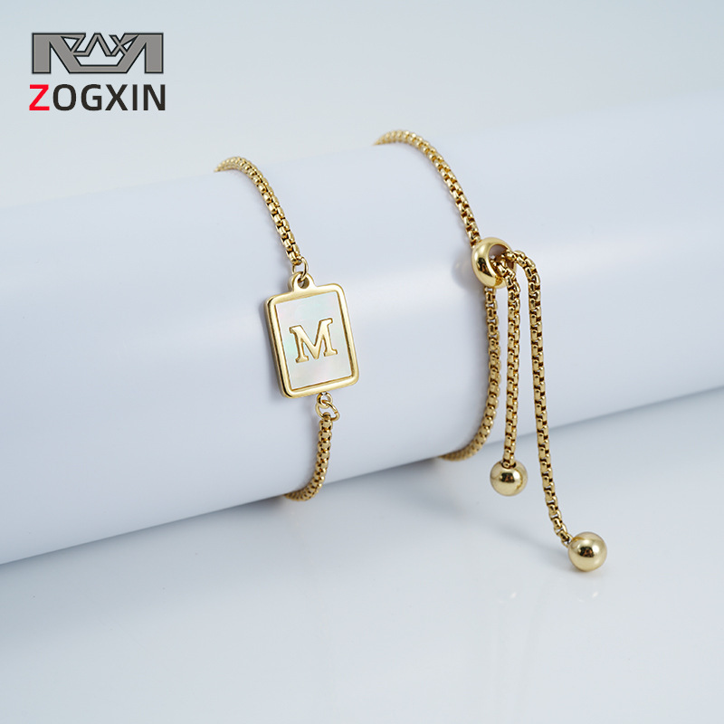 Wholesale Titanium Steel Natural Shell 26 Letters Lara Bracelet Women Cross Border Stainless Steel Square 18K Gold Adjuvable Bracelet Wholesale Titanium Steel Natural Shell 26 Letters Lara Bracelet Women Cross Border Stainless Steel Square 18K Gold Adjuvable Bracelet