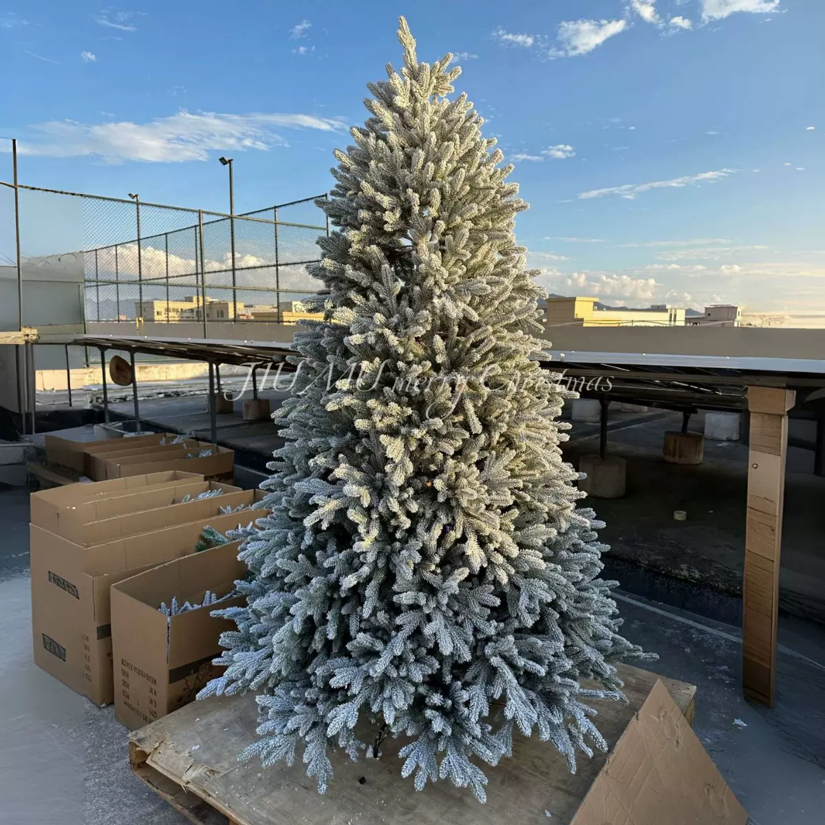 高档加密纯PE植绒白色少雪圣诞树现货圣诞节商场豪华装饰仿真树