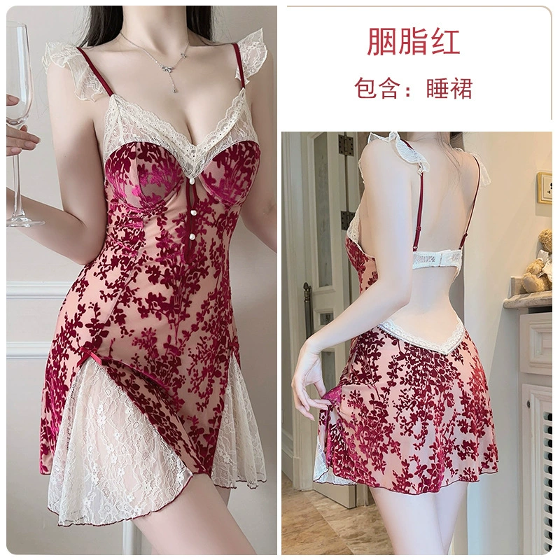 Пижама Velvet sexy, накладки для груди, комплект, плюс размер, стиль легкой роскоши, без спинки