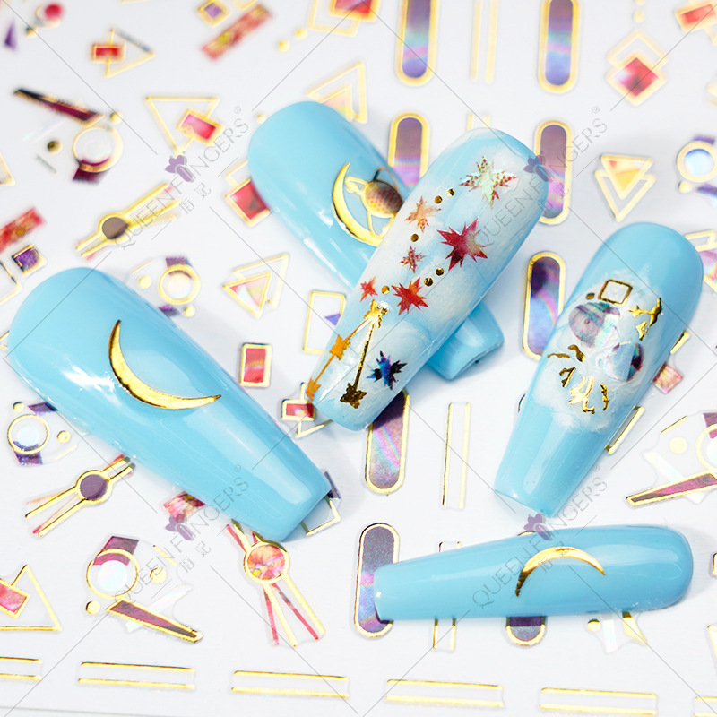 Concubina joyería de uñas geométrico universo planeta gilding DIY pegatinas de uñas Moon Gem 3D pegatinas de uñas adhesivas