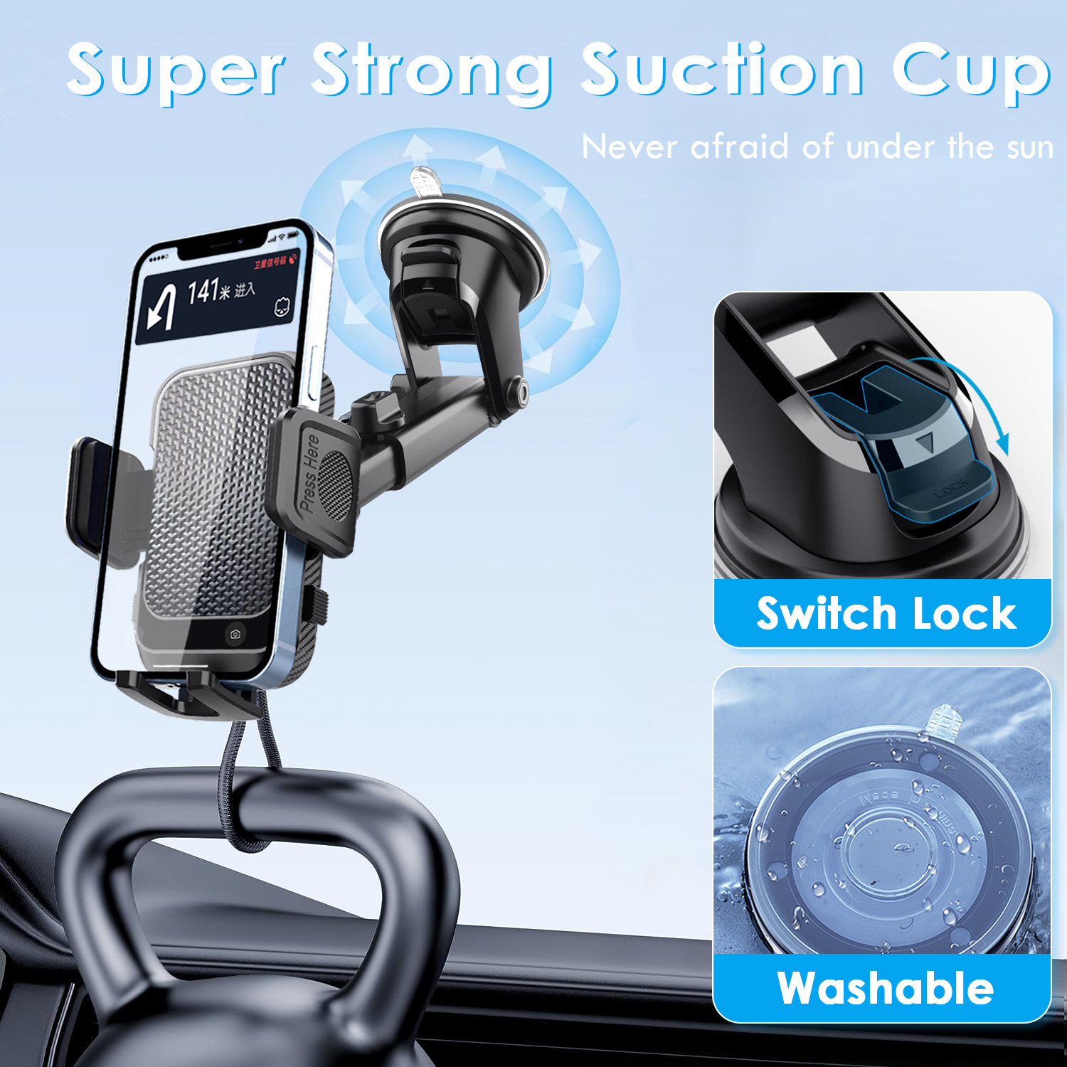 Car Phone Holder for Dashboard Windshield Suction Cup Type Retractable Navigation Car Center Console