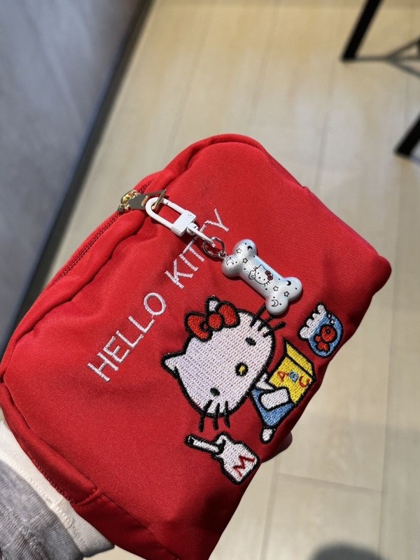 新しいキティかわいい刺繍化粧品バッグポータブル大容量収納コイン旅行雑貨小さな正方形バッグ kt 猫|undefined