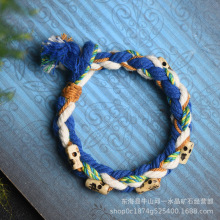 藏式手搓棉唐卡天珠扎基拉姆蜜蜡手绳手工编织粗棉绳DIY男女饰品