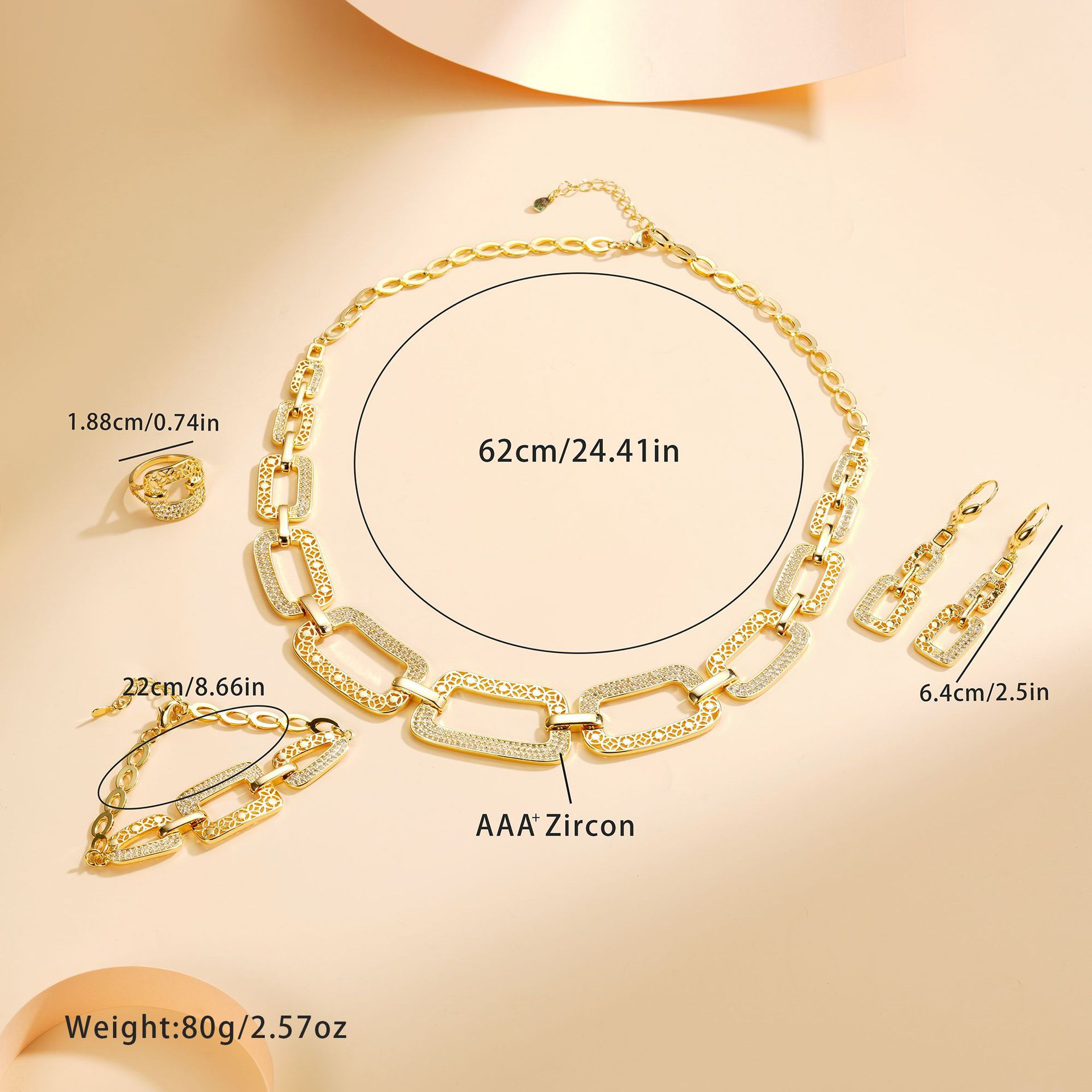 Hip-hop transfronterizo conjunto de joyas exageradas pulseras de bronce de aluminio anillo de brazalete pendientes collar de textura superior conjunto de cuatro piezas image 5