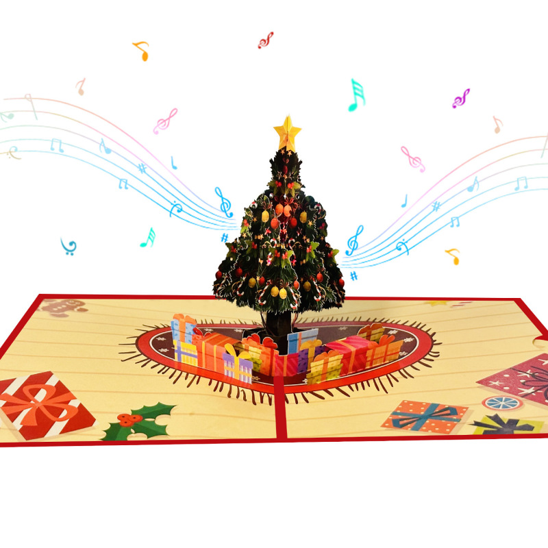 发光音乐圣诞立体贺卡音乐灯光3d圣诞节礼物祝福留言手工纸雕卡片|undefined