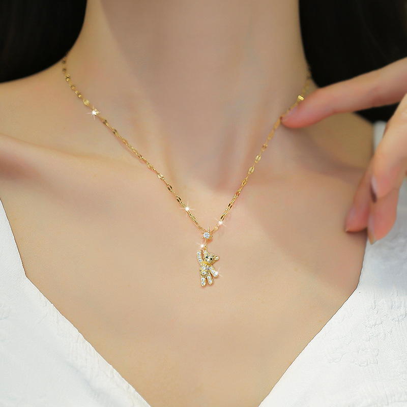 Collana orso di lusso con diamanti per donna catena in oro vero_voghion.com