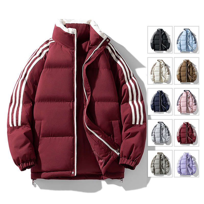 Winter New down Cotton Jacket for Men, Thickened Warm Puffer Jacket, Couple's Cotton Coat, Stand Collar Casual Striped Cotton-Padded Jacket