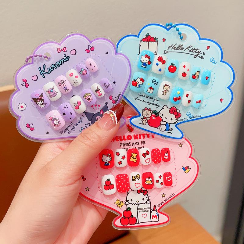 Sanrio Children's Nail Stickers, Genuine Nail Art Stickers, Cute Cartoon Removable Wearable Nails for Girls, Self-Adhesive Fake Nails Sanrio Children's Nail Stickers, Genuine Nail Art Stickers, Cute Cartoon Removable Wearable Nails for Girls, Self-Adhesive Fake Nails