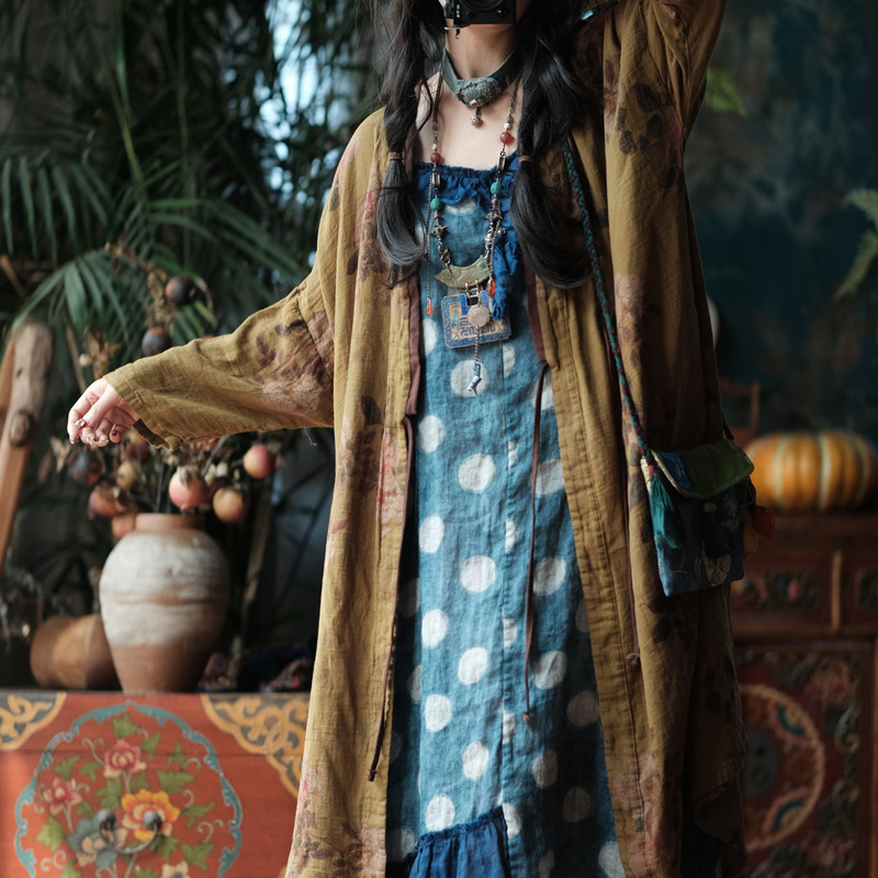 Little Mud Girl Original Design Women's Clothing, Artistic Retro Zen Style Robe, Versatile Strap Dress 2292 Autumn Wave Little Mud Girl Original Design Women's Clothing, Artistic Retro Zen Style Robe, Versatile Strap Dress 2292 Autumn Wave