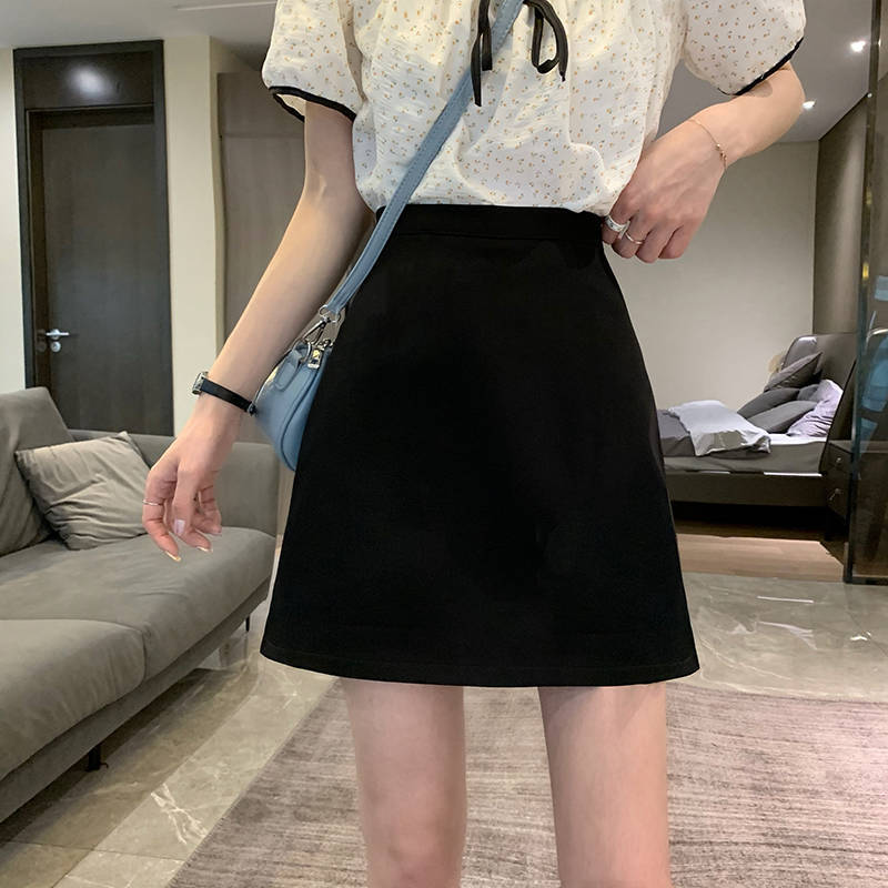 黑色a字短裙高腰显瘦遮胯半身裙女梨形身材短裙包臀裙开叉半|undefined