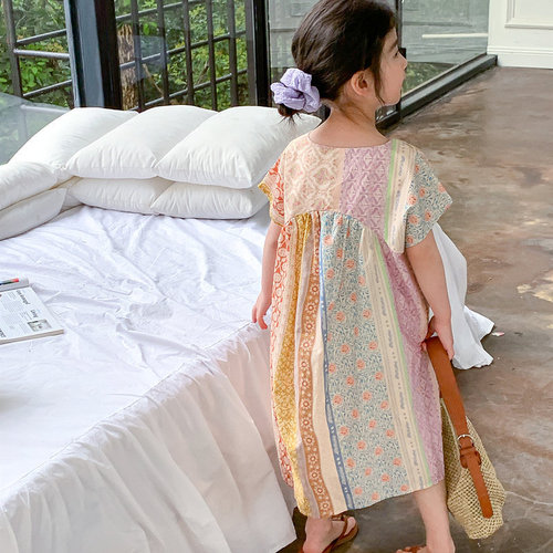 Girls skirt ethnic style V-neck dress princess skirt 24 summer clothes new foreign trade children's clothing drop shipping 3-8 years old