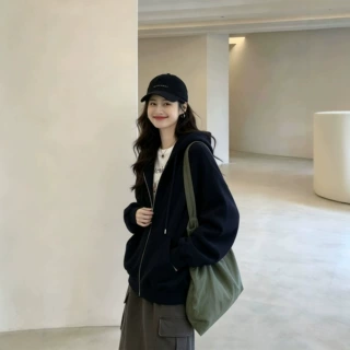 连帽开衫卫衣女秋2026新款外套韩系慵懒风小个子宽松长袖开衫上衣
