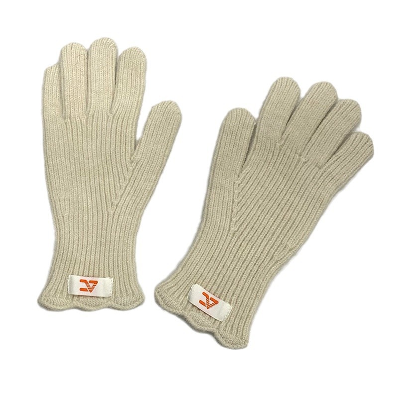 Guantes de lana de punto para mujeres otoño y invierno alargados y gruesos guantes de ciclismo de encaje caliente de color sólido con pantalla táctil