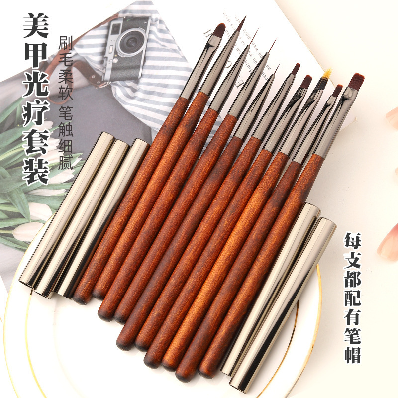 国境を越えたネイルペンセットの彩色ペン檀木筆棒引き線ペン10本入光治療ペンネイルアート用品ペン卸売り|undefined