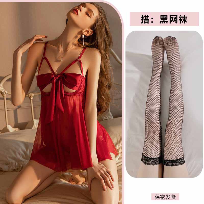 레드 + 블랙 망사 스타킹