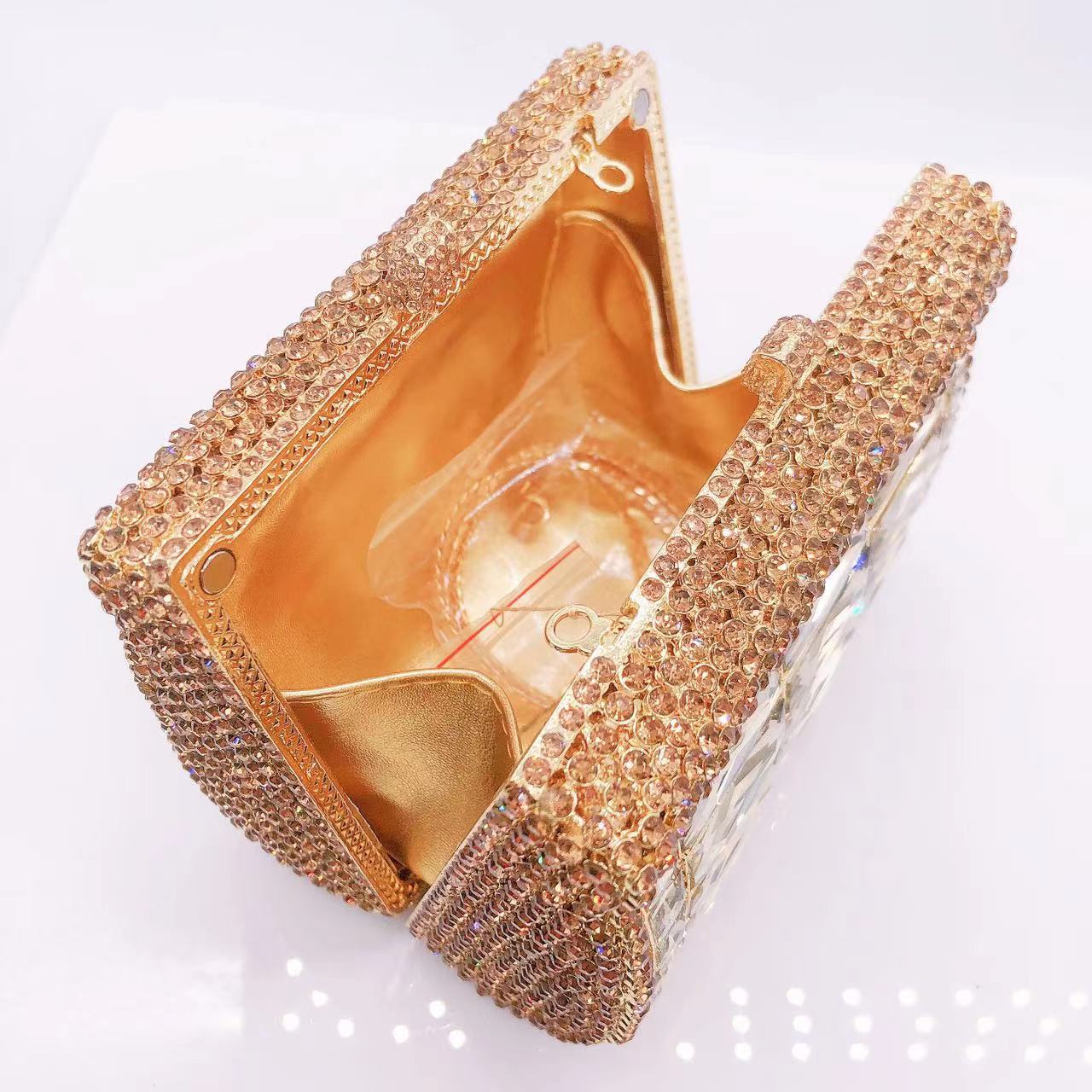 Túi clutch nữ đính đá rhinestone dạ hội cầm tay — Màu Sâm panh, Đế Vàng Kim Cương, Nền vàng kim cương trắng, Vàng kim AB chi tiết 9