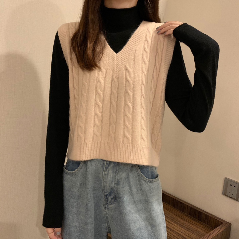Retro estilo de Hong Kong cuello V torsión chaleco de punto de mujer 2024 otoño nuevo suéter de vestir suelto