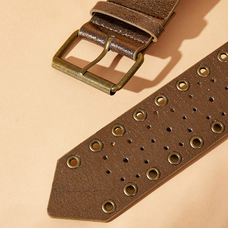Wide Hollow Belt, Western denim style, Dark Brown, 5.8 cm × 105 cm