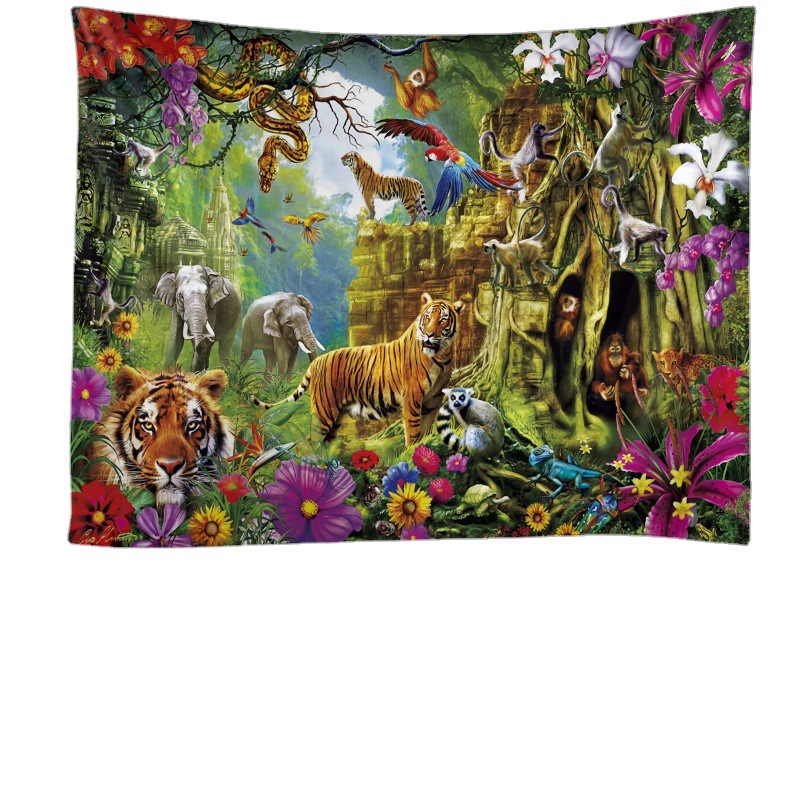 跨境电商新款 欧美风格森林动物家居装饰挂布多功能挂毯壁挂来图