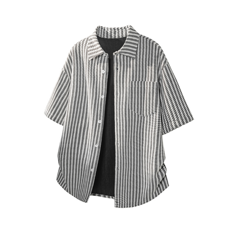 Fishbone Pattern Old Money Style Short-sleeve For Men, Spring Boxy Short Wide, Accentuates Shoulder Width, Stylish And_voghion.com