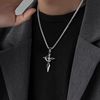 cross-border oil dripping black round cross pendant titanium steel necklace female all-matching hip hop ins men‘s sweater chain