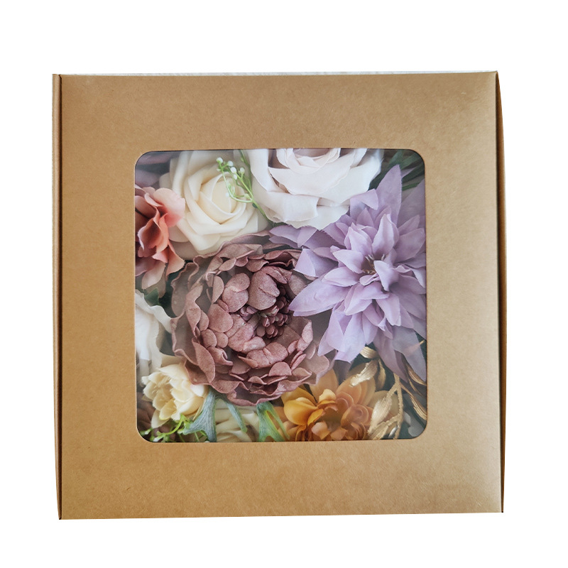 跨境出口手工制品玫瑰仿真绢花花盒婚礼庆典DIY手捧花篮礼盒插花