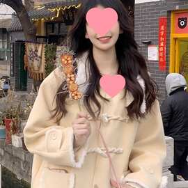 高级毛呢外套女韩系2025羊羔中长款牛角扣呢子大衣春秋季新款感仿