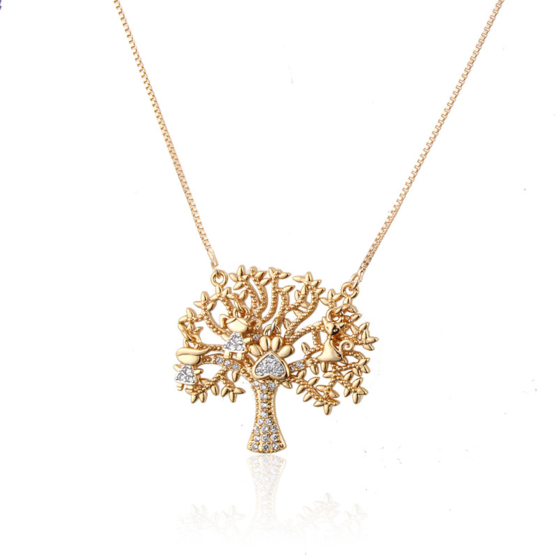 Simple Two-color Diamond Tree-shaped Copper Pendant Necklace display picture 2