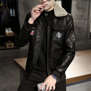 Winter leather coat men's lapel leather jacket youth casual fleece-lined warm fashion fashion brand leather coat new autumn and winter clothing