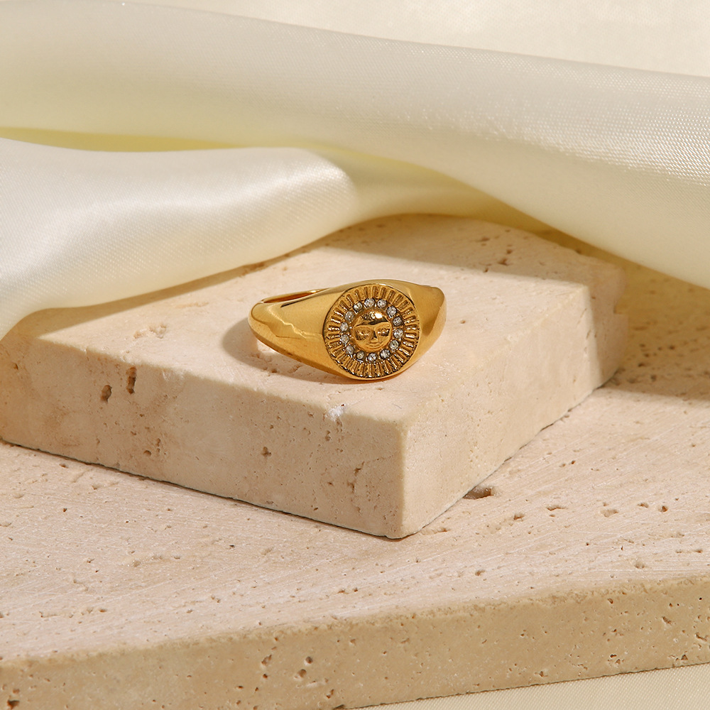 Retro Human Face Stainless Steel Plating Zircon Rings 1 Piece