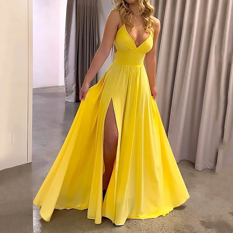 Women's Strap Dress Simple Style V Neck Slit Backless Sleeveless Solid Color Maxi Long Dress Daily display picture 2