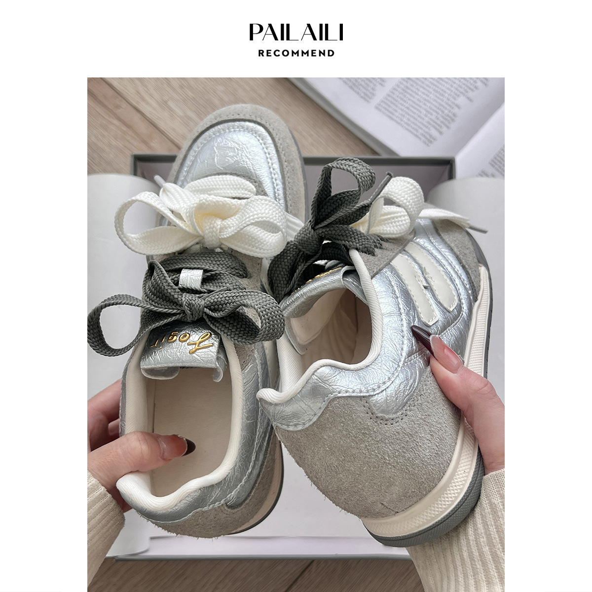 Primavera de 2025 nuevos zapatos de entrenamiento de 4cm de altura de tacones de pieza de cuero esmerilado nicho de zapatos deportivos casuales de color combinado Agan