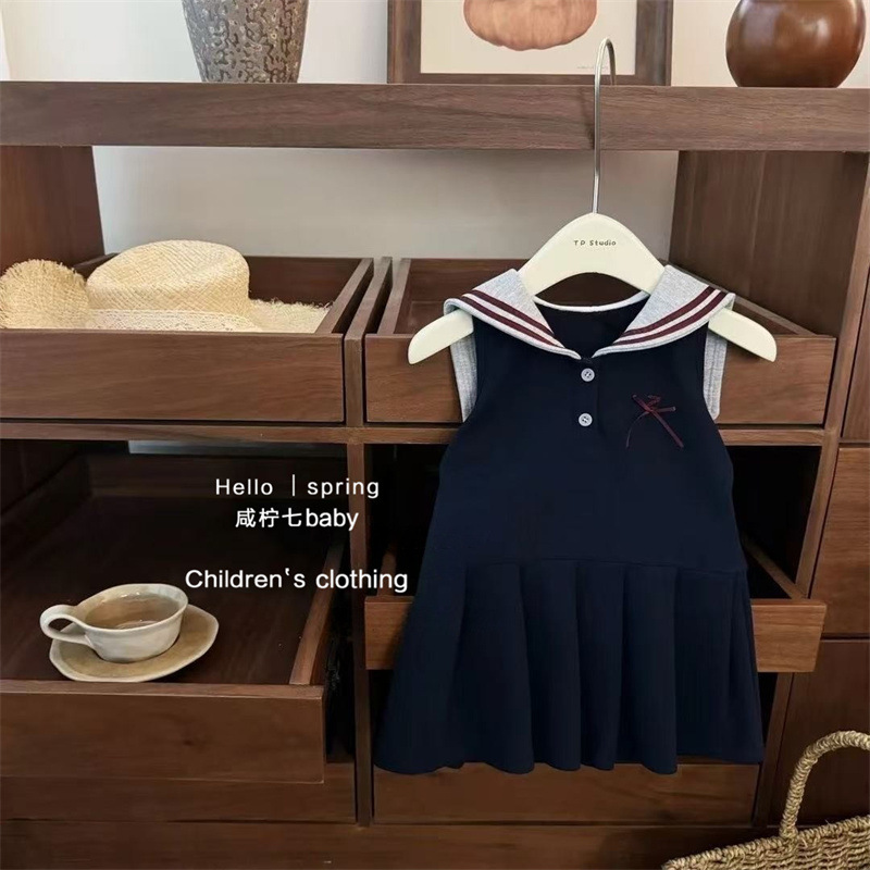 Vestido de Verano para Niñas, Estilo Academia, Modelo 25, Nuevo y Moderno, Vestido Azul sin Mangas para Niñas Pequeñas