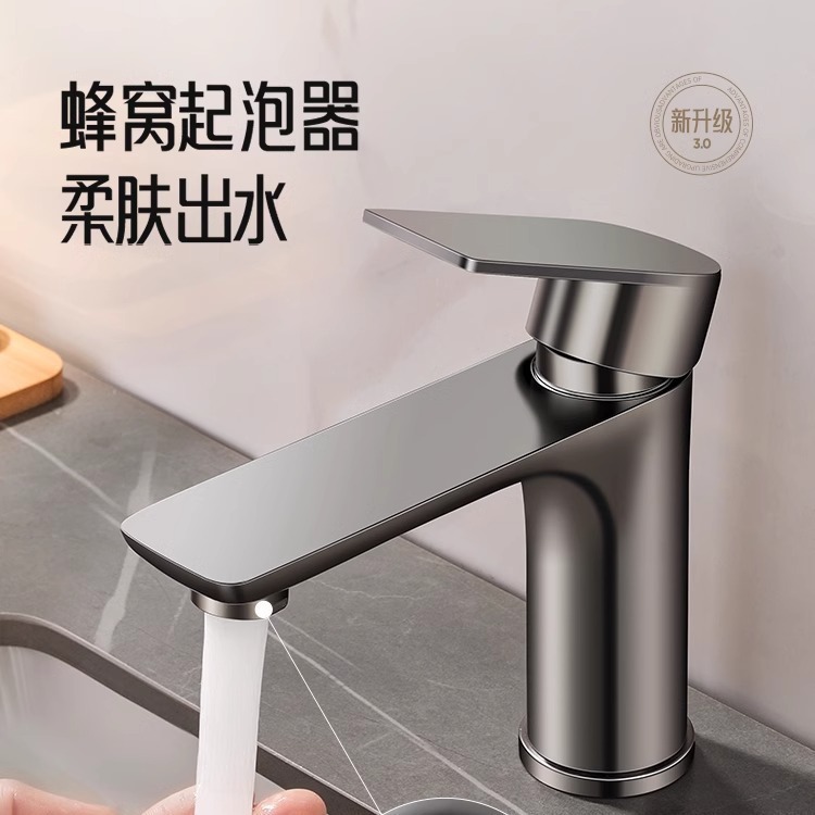 Grifo Mezclador para Lavabo de Acero Inoxidable, Agua Fría y Caliente, para Lavabo de Baño