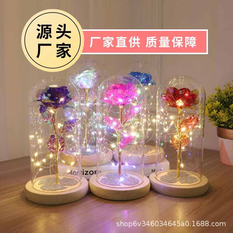Eternal Flower Glass Dome Rose, Factory Direct Wholesale with LED Warm Light, Gift for Valentine's Day and Qixi Festival