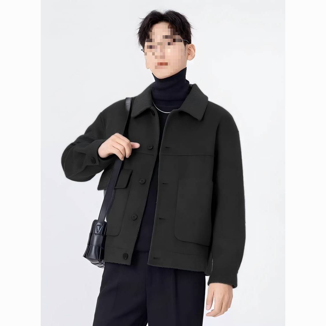 2025毛呢外套夹克男士短款新款时尚翻领双面休闲呢子服现货有吊牌