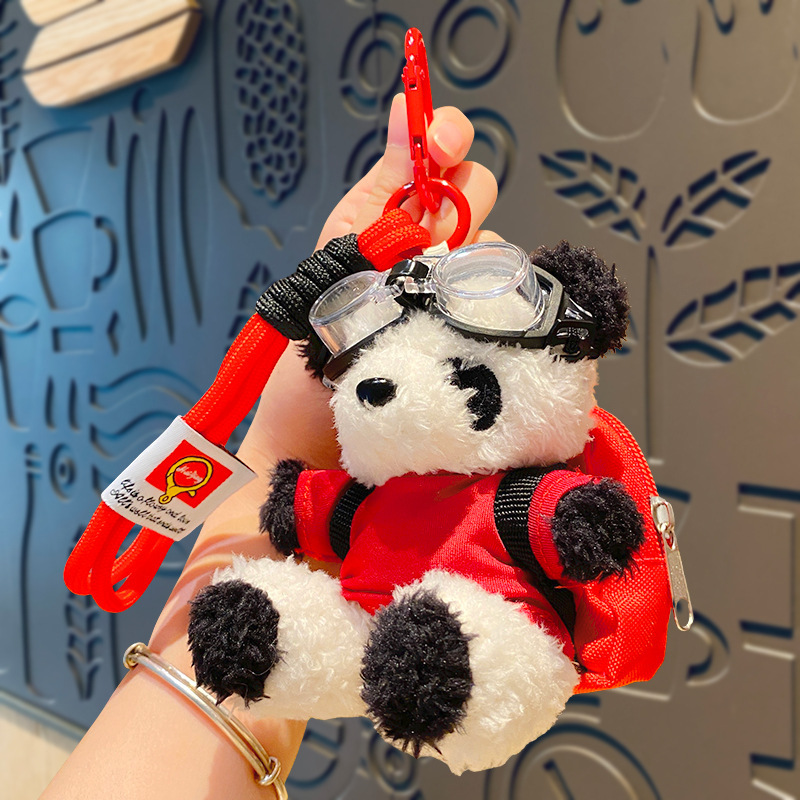 Creative cartoon pilot bear key chain plush doll student bag pendant couple small gift wholesale