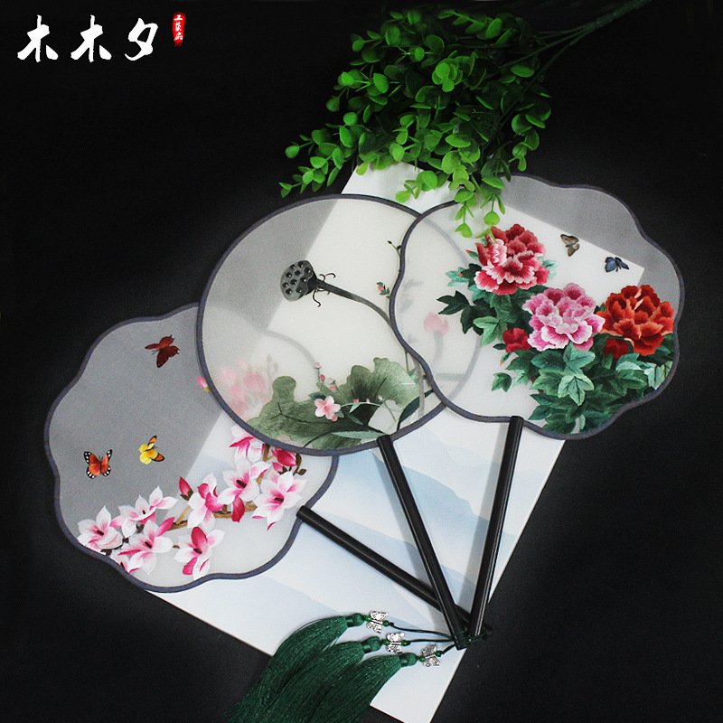 BG54刺繡團扇古風蘇繡風圓形真絲手工雙面繡花新娘婚禮古典舞蹈扇