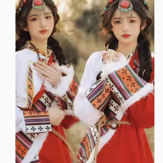 女性用チベット服、チベット写真、旅行写真、親友写真撮影、チベットダンス服、甘南旅行チベットローブパフォーマンス服|undefined